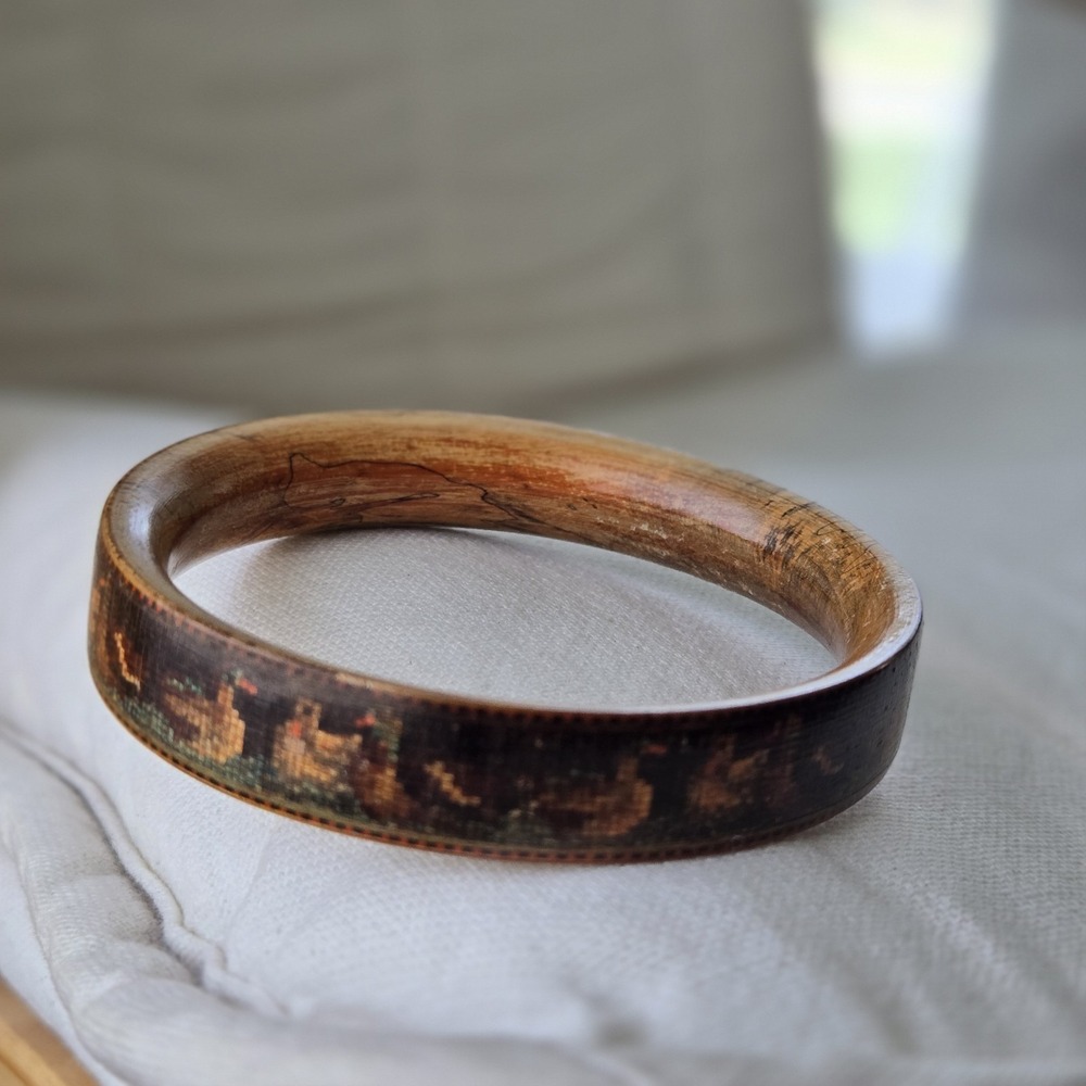 Vintage Mosaic Wood Duck Bangle Bracelet